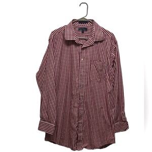 Paul Fredrick Red Gingham Button Down Shirt Men 17-34 Classic Fit Cotton